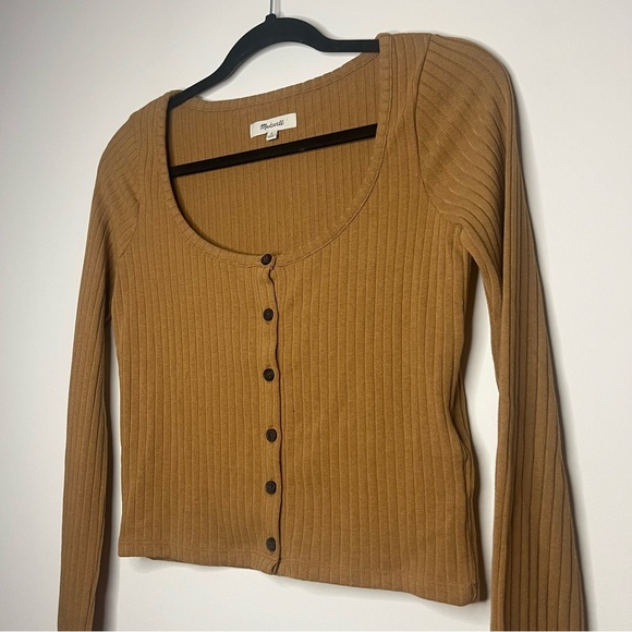 MADEWELL Ribbed Cardigan Crop Baby Longsleeve Toffee Tee - Picture 5 of 9